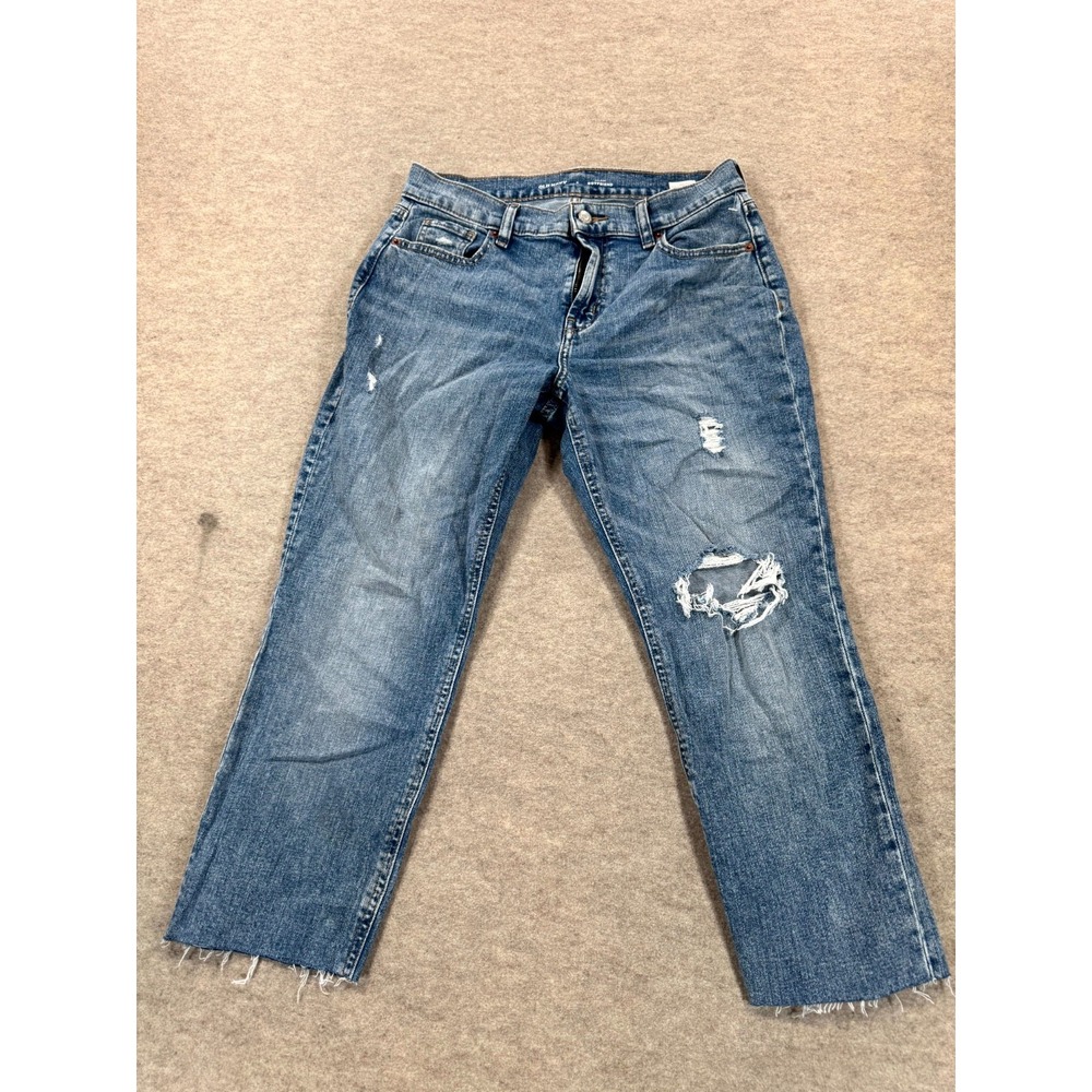 Old Navy Mid Rise Boyfriend Jeans Womens 2 Blue Denim Distressed Frayed Hem